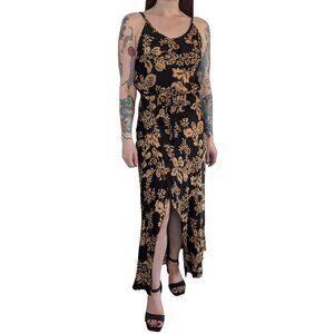 ZARA Black and Gold Floral Wrap Maxi Dress | S
